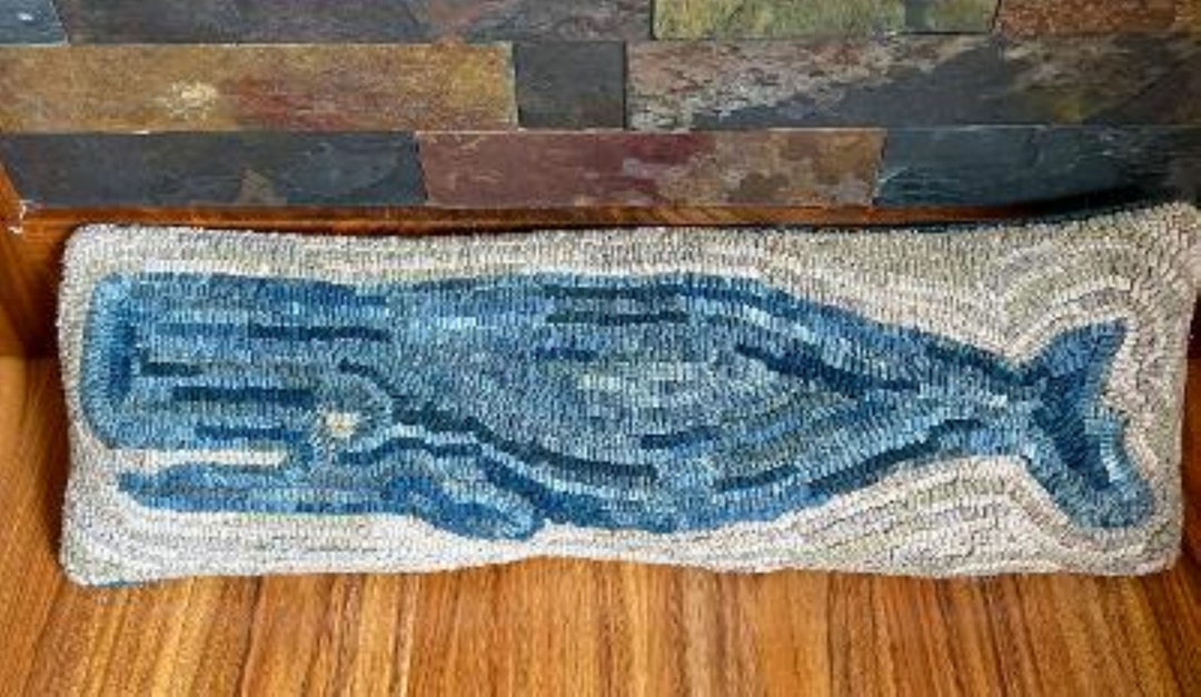 Spouting Whale Hand Hooked Wool Throw/Decorative Pillow