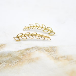 MINIMALIST CLIMBER EARRINGS, Leaf Ear Crawler Earrings, Silver Small Climber Earrings, Flower Ear Climber Earrings, Dainty Climber Earrings