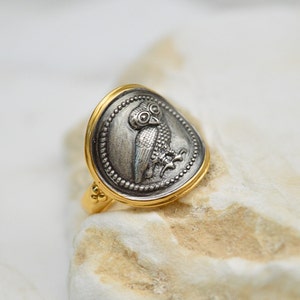 Anillo de búho, anillo con sello griego, anillo antiguo, anillo minimalista, anillo de plata, anillos para mujer, anillo con símbolo griego, regalo para ella, anillo llamativo