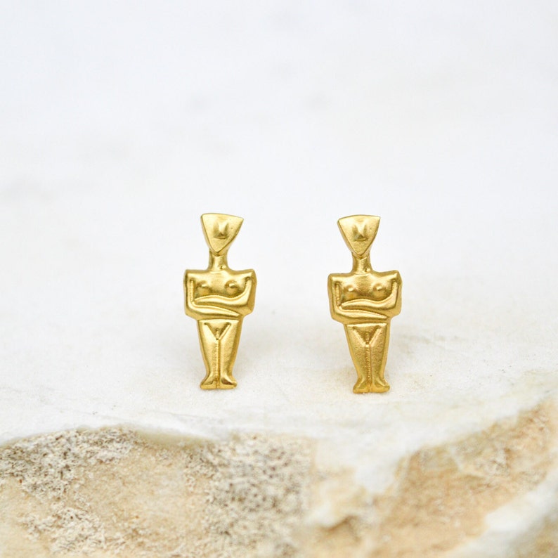 FEMINIST EARRINGS, Funky Earrings, Weird Earrings, Quirky Earrings, Female Body CYCLADIC Idol Figurine Stud Greek Earrings, Greek Jewelry image 2