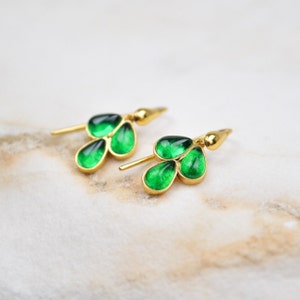 Dainty Green Earrings, Dangle Earrings, Mini Huggie Earrings, Minimalist Earrings, Gold Drop Earrings, Small Charm Earrings, Gift For Her