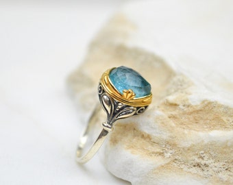 Apatite Ring, Dainty Silver Boho Ring, Small Statement Gemstone Ring, Silver Gold Minimalist Ring, Gift For Her, Bezel Gemstone Ring