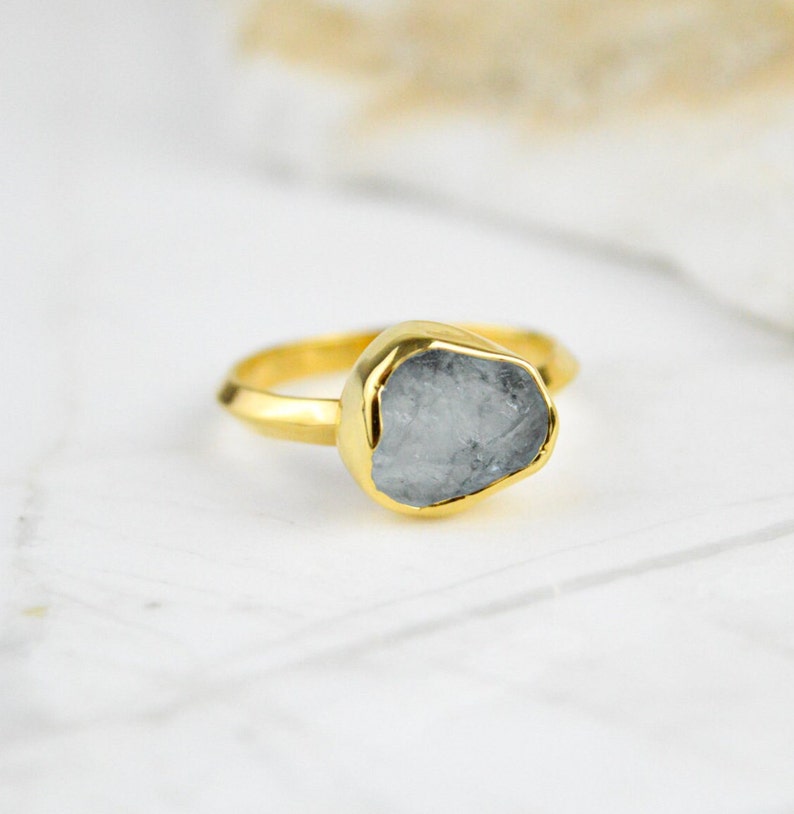 Aquamarine Ring, Small Gemstone Ring, Small Promise Ring, Rough Gemstone Ring, Gift For Her, Silver Ring, Rings For Woman, Birthstone Gift image 7