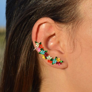 FLOWER CLIMBER EARRINGS, Ear Crawler Earrings, Art Nouveau Climbers, Floral Climber Crawler Earrings, Gift For Her, Ear Cuff Earrings