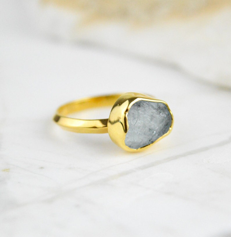 Aquamarine Ring, Small Gemstone Ring, Small Promise Ring, Rough Gemstone Ring, Gift For Her, Silver Ring, Rings For Woman, Birthstone Gift image 2
