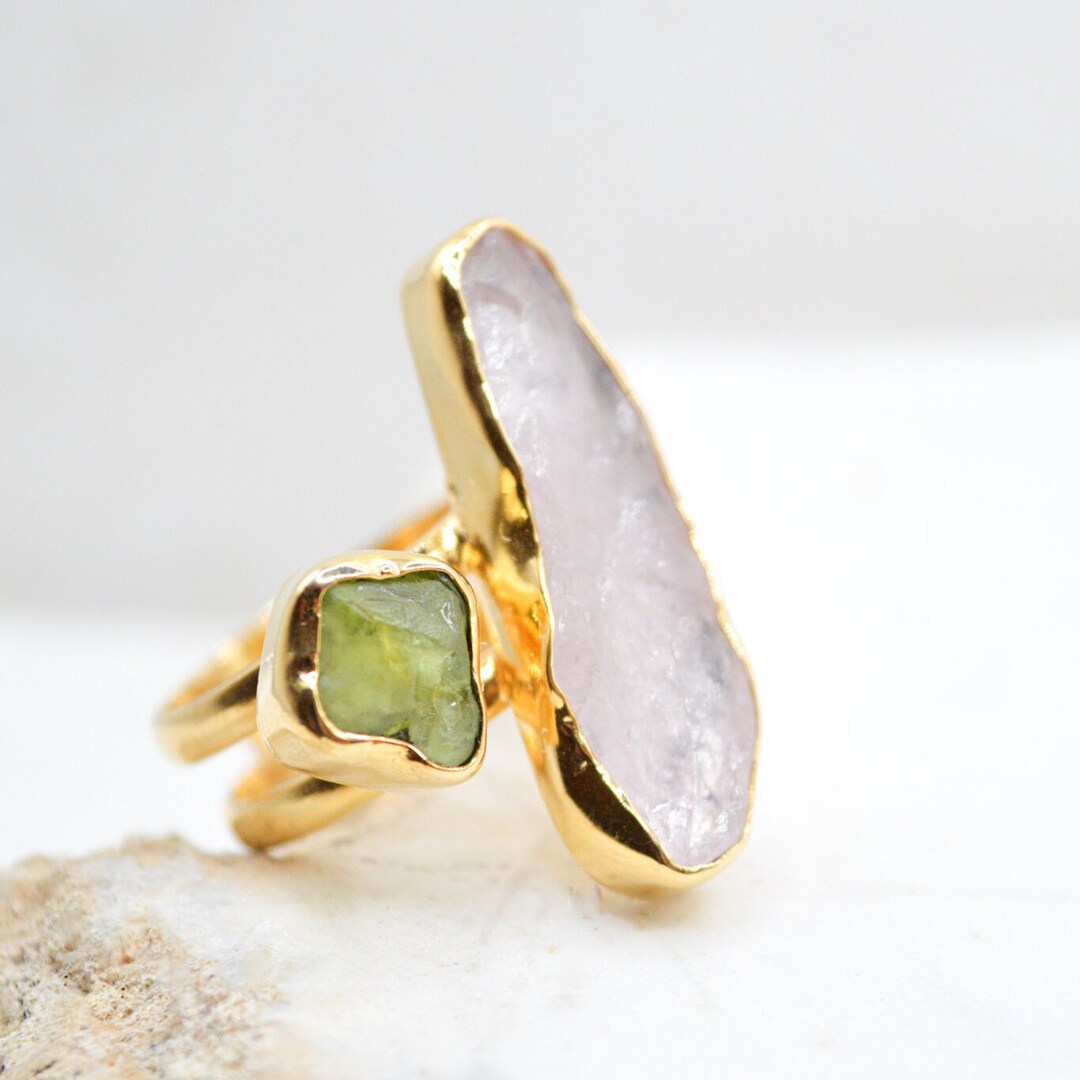 Statement Gemstone Ring, Rough Stone Silver Gold Ring, Beautiful Silver ...