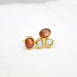 Sunstone Stud Earrings, Small Bezel Stud Earrings, Tiny Gemstone Studs Earrings, Minimalist Earrings, Gemstone Earrings, Gift For Her