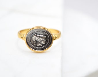 Anillo de sello de la diosa Atenea, anillo de sello pequeño, anillo antiguo, anillo minimalista, anillo de plata, anillos para mujeres, anillo de símbolo griego, regalo para ella
