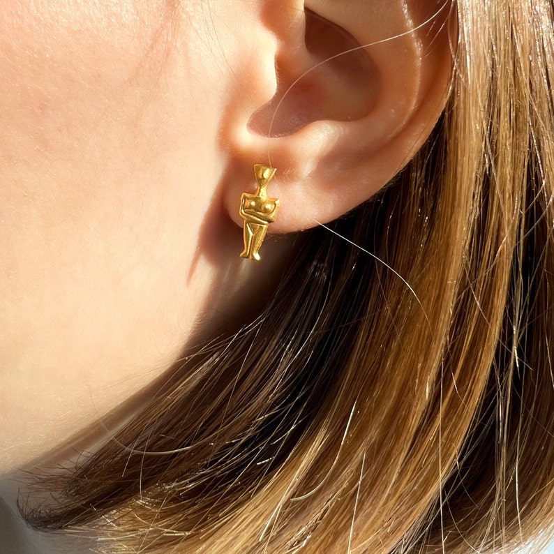 FEMINIST EARRINGS, Funky Earrings, Weird Earrings, Quirky Earrings, Female Body CYCLADIC Idol Figurine Stud Greek Earrings, Greek Jewelry image 10