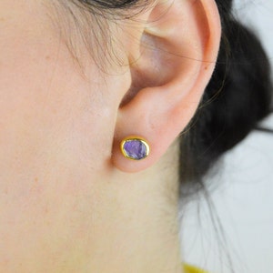 Amethyst Stud Earrings, Tiny Gemstone Studs, Tiny Stone Earrings, Silver Earrings, Minimalist Earrings, Birthstone Earrings, Gift For Her