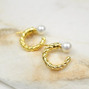 【TATIANA】Pearl Pretzel Heart EarJjacket Earring EC3084 Sterling Silver Pearl Pretzel Heart Ear Jackets,dainty Hear