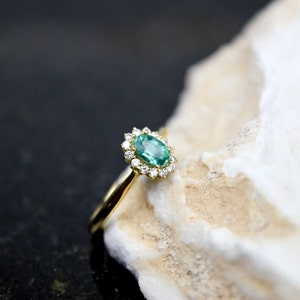 DIANA EMERALD RING, 18K Emerald Brilliant Diamonds Engagement Ring, Princess Di Ring, 0.43ct Natural Emerald Ring, 18K Gold Wedding Ring