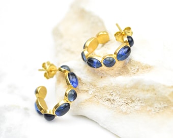 INFINITY HOOP EARRINGS, Minimalist Huggie Hoop Earrings, Blue Crystal Earrings, Silver Charm Earrings, Small Hoop Earrings, Gift For Her