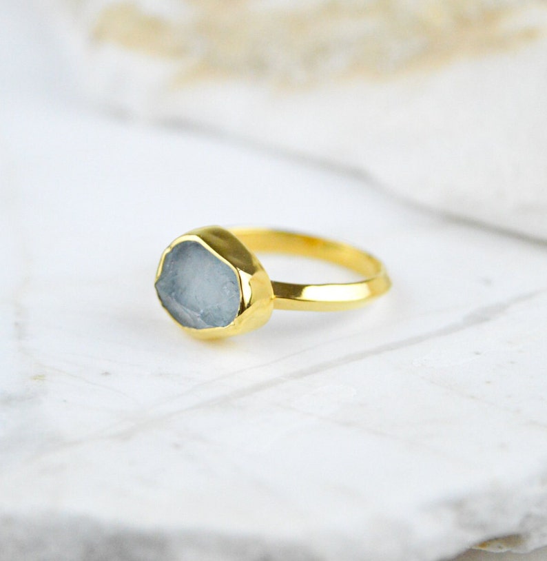 Aquamarine Ring, Small Gemstone Ring, Small Promise Ring, Rough Gemstone Ring, Gift For Her, Silver Ring, Rings For Woman, Birthstone Gift image 8