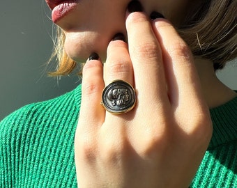 GODESS SIGNET RING, Athena Goddess Greek Ring, Silver Antique Ring, Rings For Women, Greek Symbol Jewelry, Gift For Her, Classy Ring