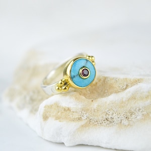 TURQUOISE GARNET RING, Tiny Gemstone Ring, Small Stacking Gemstone Ring, Minimalist Sterling Silver Ring, Gift For Her, Rings For Women