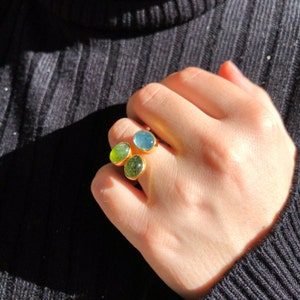 Aquamarine Tourmaline Peridot Ring, Statement Multi Gemstone Ring, Silver Art Deco Gemstone Ring, Rings For Women, Unique Gift For Her