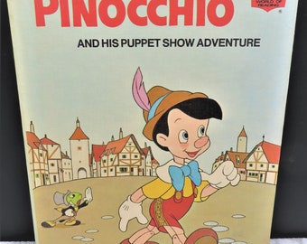 Pinocho y su aventura en el espectáculo de marionetas, c. 1973. Libro infantil de tapa dura de Random House.