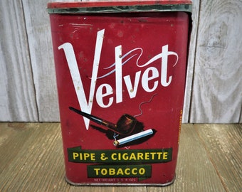 red velvet tobacco tin Antique Cylinder Early Smoke Logo by Liggett & Myers Vintage American Velvet Tobacco Tin