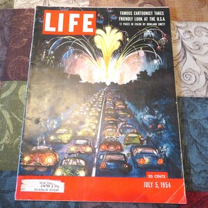 LIFE Magazine July 5, 1954 with Cartoon Cover art by Rowland Emett has 96 pages of ads and articles