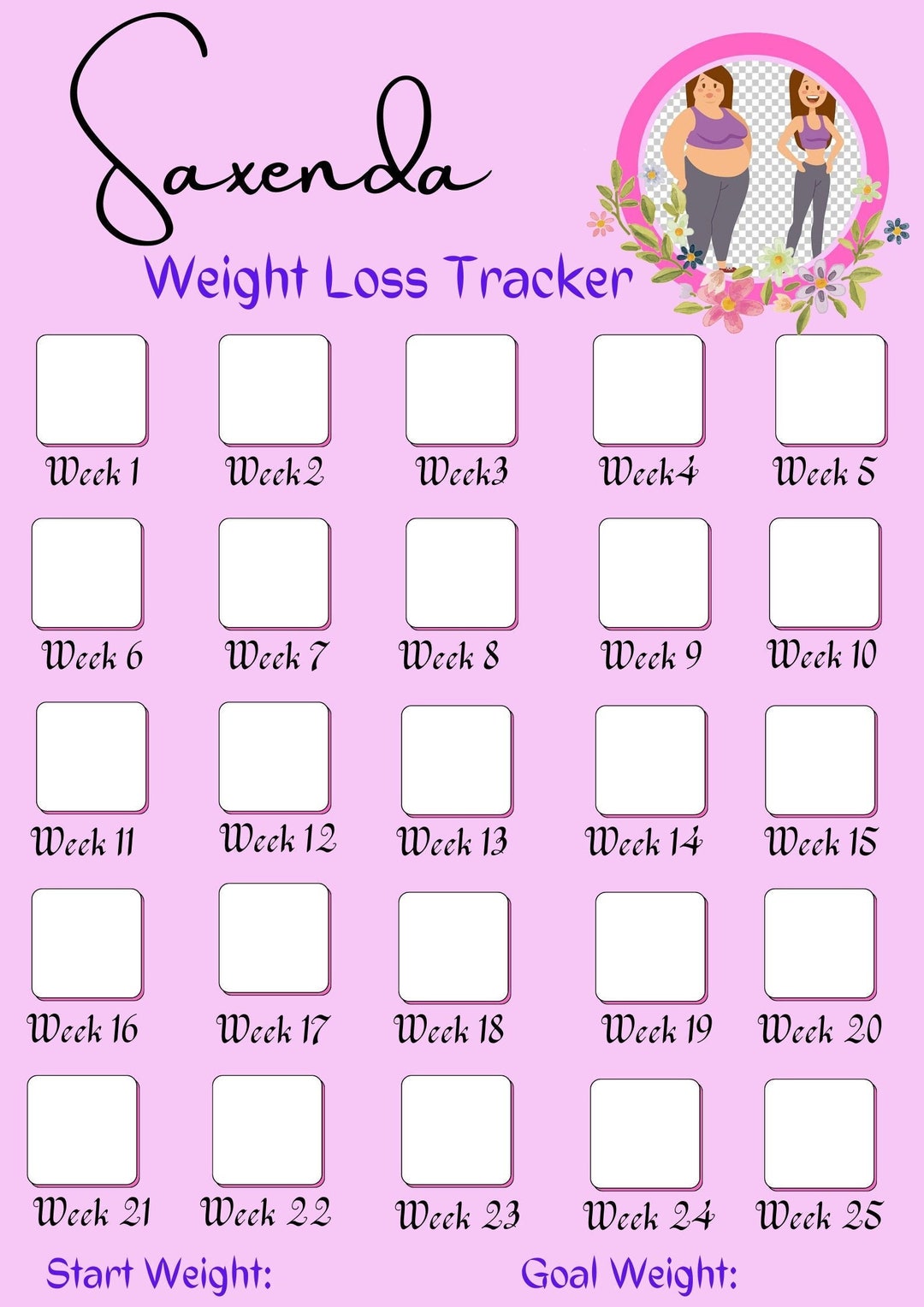Saxenda Weight Loss Tracker, Tracker Printable, Track Your Weight Loss Etsy