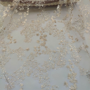 Galaxy Stars Embroidered Lace Fabric Star Sequins Tulle Mesh Fabric Constellation Gauze Fabric for Party Gown Princess Dress Skirt Curtain