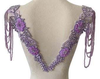 Beaded Shoulder Epaulette, Rhinestone Applique for Wedding Dress, Crystal Shrug, Tassel Shoulder Jewelry, Capelet Bridal Gown Patch, Pair