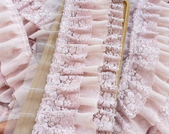 Pleated Lace Trim, Ruffled Organza Lace Fabric, Gathered Mesh Lace for Lolita Dress, Bridal Veil, Sewing Craft Supply, By the Yard