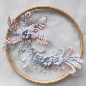 Delicate Beaded Flower Leaf Lace Applique 3D Flower Embroidered Lace Patch Sewing on Evening Dress Girl Dress Sweater  Craft Project