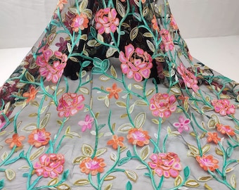 Light Luxury Floral Embroidery Lace Fabric Pink Flowr Lace Tulle Fabric Corded Flower Mesh Lace Fabric For Prom Dress Girl Dress Handcrafts