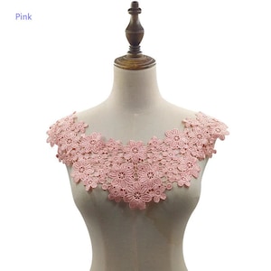 Guipure Floral Neckline Lace Trim Applique Flower Embroidery Lace Motif Neck Collar Trim Clothes Sewing Applique for Dress Craft Object