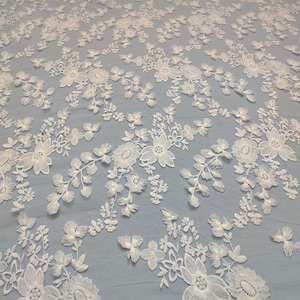 Guipure Flower Leaf Embroidery Lace Fabric Off white Lace Mesh Tulle Fabric Bridal Lace Fabric For Wedding Dress Bridal Veil DIY Crafts