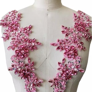 Mirror Pair Floral Rhinestone Applique Bling Addition Crystal Trim Flower Applique Sequins Corded Flower Motif For Costume Embellishment