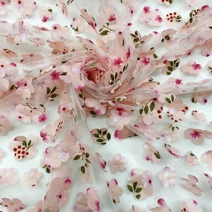 3Dシフォルリトルフラワーレース生地、愛らしい桜の刺繍チュール生地、プリンセスドレス、チュチュ用の春の花のレース生地