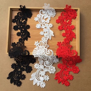 3 Color Mirror Pair Flower Lace Patches, Flower Guipure Embroidery Lace Appliques, Sewing Motif For Wedding Dress, Garter, Lace Gloves