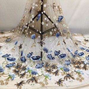 Lotus Libelle Stickerei Spitzenstoff Fee Blume Spitze Tüll Stoff Weiche Spitze Tüll Mesh-Gewebe Für Mädchen Sommer Kleid, Tutu, DIY Kunsthandwerk