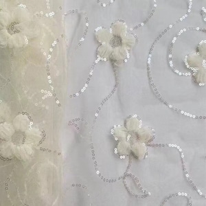 Sparkle Sequin Floral Embroidered Lace Fabric Emboss Plum Blossom Mesh Tulle Farbic For Wedding Dress Bridal Veil Princess Dress DIY Costume