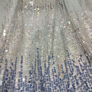 Illusion Sequins Lace Fabric Gradient Bead Embroidery Lace Fabric Blue Contrast Sequin Fabric for Stage Dress Fishtail Dress Evening Dress