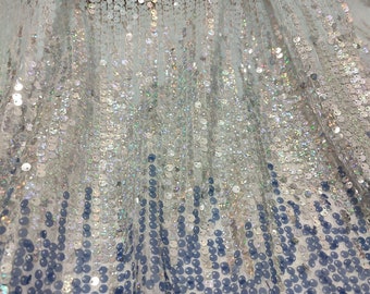 Illusion Sequins Lace Fabric Gradient Bead Embroidery Lace Fabric Blue Contrast Sequin Fabric for Stage Dress Fishtail Dress Evening Dress