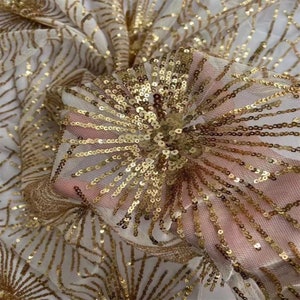Fireworks Embroidered Lace Fabric, Sparkle Sequins Starry Tulle Mesh Fabric for Wedding Dress, Party Gown, Princess Dress, Tutu, Curtain
