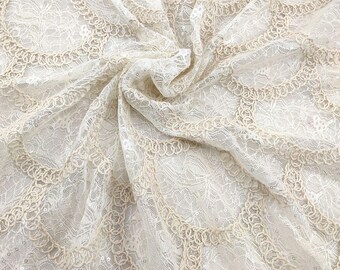 Large Fish Scale Sequins Embroidered Lace Fabric Corded Scalloped Lace Tulle Fabric Sequins Floral Lace Fabric For Girl Dress Home Crafts