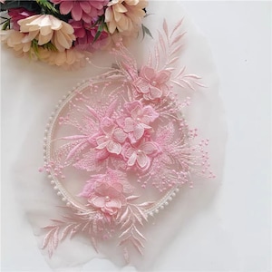 3D Flower Lace Motif  Beaded Floral Embroidery Lace Applique Delicate Flower Leaf Lace Patch For  Dancing Dress Evening Dress Craft Project