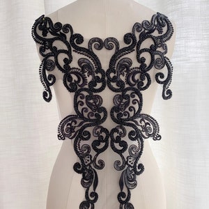 Large Piece Beaded Bodice Embroidery Lace Applique Luxury Sequins Venice Lace Patch High Custom Wedding Dress With Lace Neckline Applique