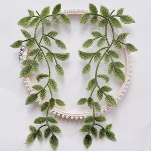 Green Leaves Embroidery Applique, Lovely Daisy Vine Lace Motif, Blossom Lace Patch Pair Sewing On Costume Design, Dress, Jacket, DIY Crafts