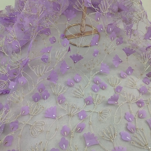 Romantic Lilac Floral Lace Fabric 3D Flower Lace Mesh Tulle Fabric Gauze Lace Corded Embroidery Fabric For Princesse Dress Girl Dress Tutu