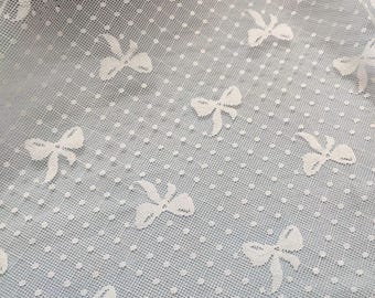 Chequered Bowknot Lace Fabric Bow Dot Print Lace Mesh Tulle Fabric Off white Soft Gauze Fabric for Princess Dress Girl Dress Table Cloth