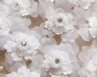 10 PCS Handsewn 3D Flower Appliques Beaded Floral Patches Wedding Appliques For Princess Dress Bridal Headpiece Millinery Tutu DIY Crafts