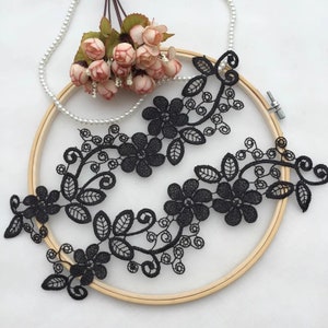 Flower Guipure Embroidery Lace Appliques, Flowers leaves Lace Motif, Mirror Pair Floral Lace Patches For Wedding Dress, Garter, Lace Gloves
