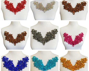 Crystal Bodice Applique, Rhinestone Bridal Neckline Trim, Beaded Acrylic Collar Patch for Wedding Gown, Evening Dress Design Supply