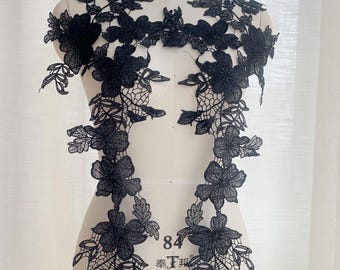Lace Applique, 3D Floral Embroidered Lace Motif Patch, Large Bodice Lace Applique for Evening Dress Costume DIY Sewing Supply